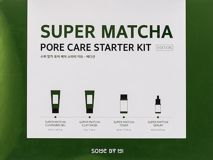 SOME BY MI Super Matcha Pore Care Starter Kit/Toner 1.01Oz, Serum 0.33Oz, Cleansing Gel 1.42Oz, Clay Mask 1.48Oz / Sebum, Anti-wrinkle and Trouble Care/Facial Skin Care Set