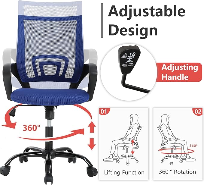 PayLessHere Office Computer Chair Ergonomic Cheap Desk Chair Adjustable Comfortable Mid Back Task Rolling Swivel with Lumbar Support for Home Office (Pack of 1, Blue)