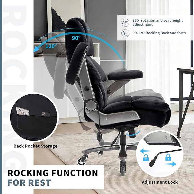 Big and Tall Office Chair 700lbs- High Back Executive Computer Desk Chair with 3D Flip-Up Arms, Adjustable Lumbar Support, Extra Wide Plus Size Seat, Heavy Duty Metal Base & Quiet Rubber Wheels