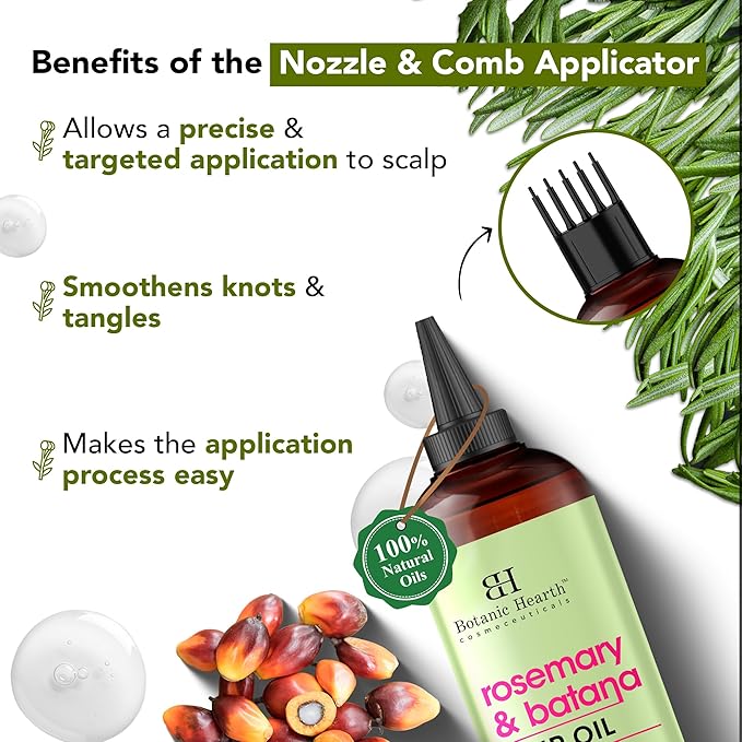 Botanic Hearth 100% Pure Rosemary Batana Oil For Hair Growth & Hair Treatment Oils 6.7 Fl Oz | Infused with coconut Oil | Hair Oil Repairs Dry Damaged Hair, Strengthening, Healthier | All Hair Types