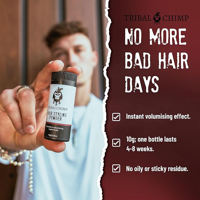Tribal Chimp Hair Styling Powder for Men & Women – Hair Volumizer & Texture Powder for All Hair Types with Matte Finish – 24H Invisible Hold, Adds Volume & Texture, Non-Sticky and Smells Great – 10g