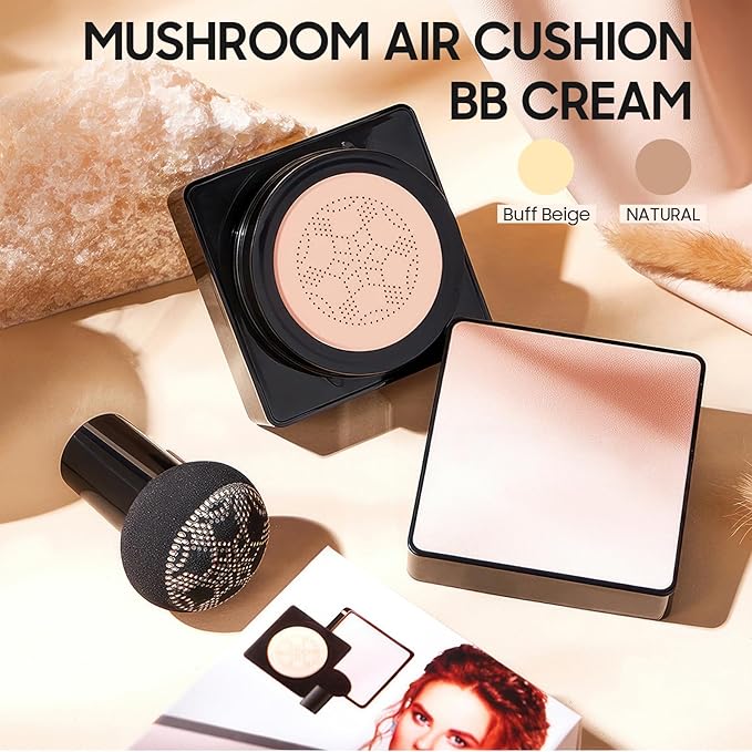 Air Cushion CC Cream - Long-Lasting Brightening Mushroom Head BB Cream Foundation for Face Makeup, Moisturizing Full Coverage Self Adjusting Concealer for Even Skin Tone (Ivory, 1 PCS)