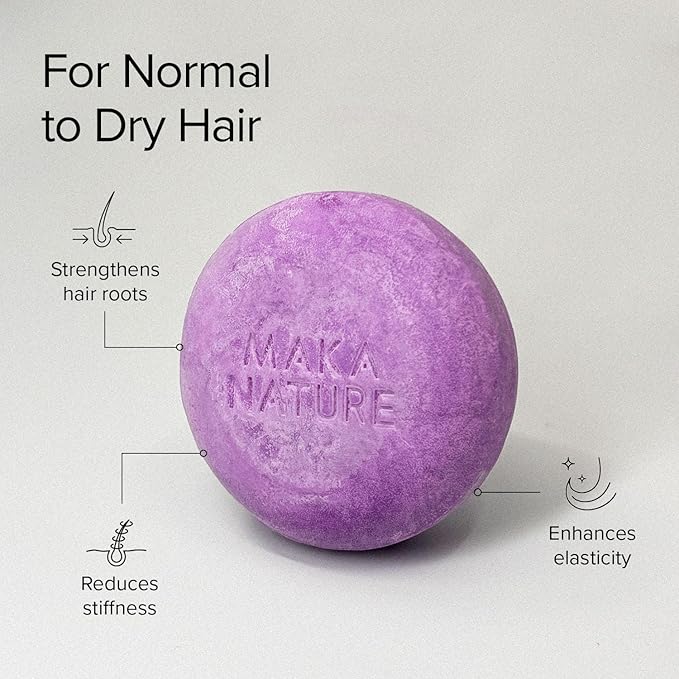 Maka Nature Lavender Shampoo Bar for Normal to Dry Hair, Moisturizing Solid Shampoo Bar for Soft Hair, Vegan Korean Shampoo Bar, pH Balanced Hair Care, Eco Friendly Plastic Free, 3.35 oz