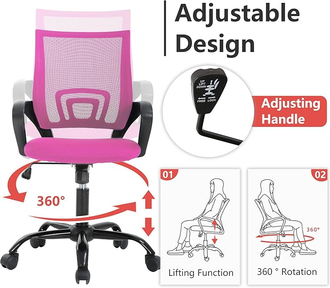 PayLessHere Office Computer Chair Ergonomic Cheap Desk Chair Adjustable Comfortable Mid Back Task Rolling Swivel with Lumbar Support for Home Office (Pack of 2, Pink)