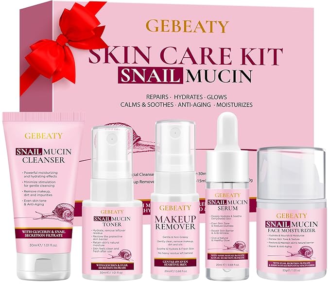 Skin Care Set for Women Teens W/Korean Snail Mucin Extract,5 Pcs Anti Aging Skincare Set, Moisturize, Repair, Soothe, Hydrate, Glass Skincare Kit,Self Care Gifts for Women Mother Mom Wife Teenage Girl