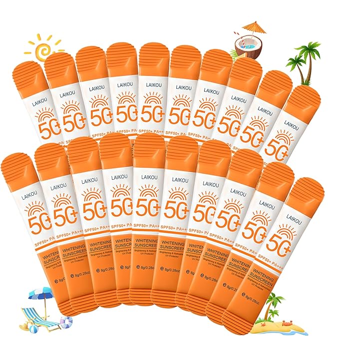 20 Pack Travel Size Sunscreen SPF50+ PA+++ - Mini Sunscreen Bulk for Face & Body, Lightweight & Non-Greasy, Water-Resistant Sunscreen Packets for Outdoor Sports & Party Favors, 0.28 OZ/Pack