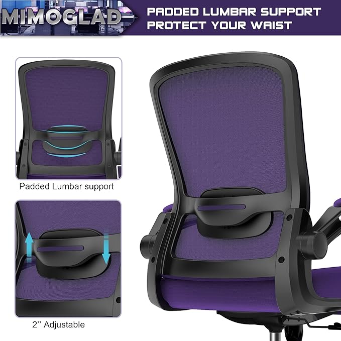 Mimoglad Office Chair, Ergonomic Desk Chair with Adjustable Lumbar Support, High Back Mesh Computer Chair with Flip-up Armrests- Task Chairs, Executive Chair for Home Office