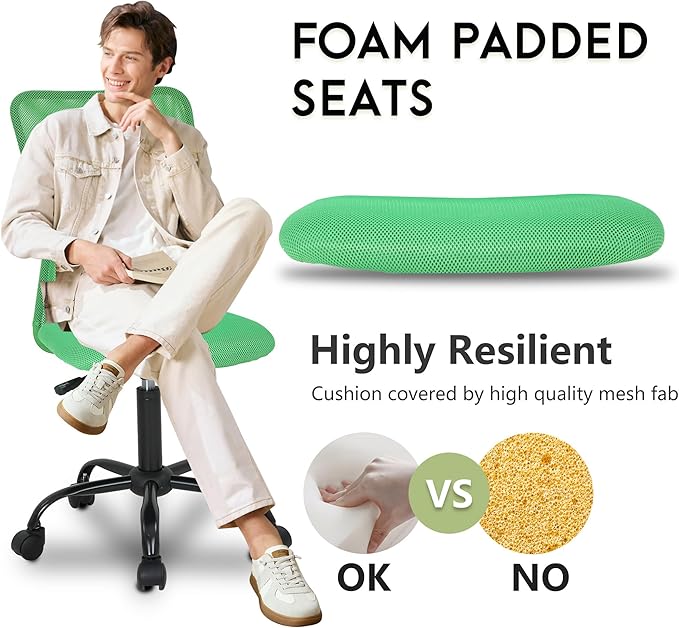 BestOffice Ergonomic Office Chair Desk Chair Mesh Computer Chair Armless Back Support Modern Executive Rolling Swivel Chair with Lumbar Support(Green)