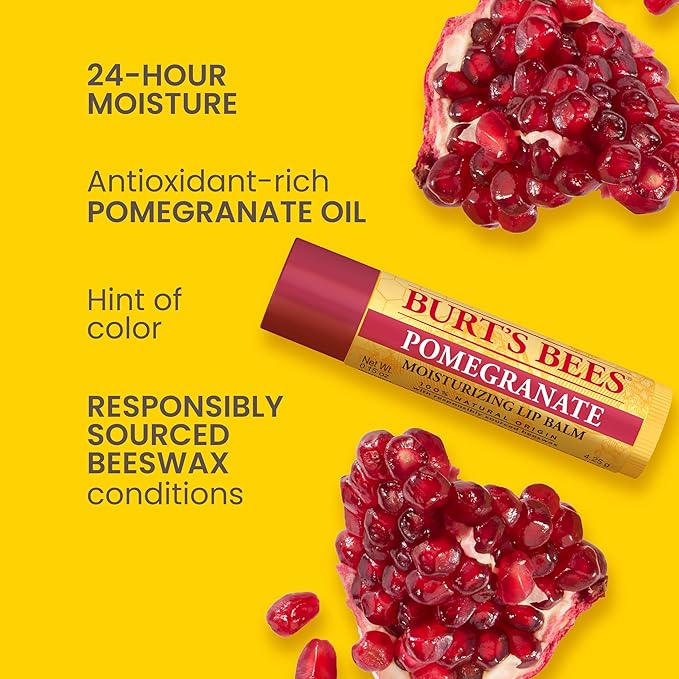 Burt's Bees Lip Balm - Pomegranate, Lip Moisturizer With Responsibly Sourced Beeswax, Natural Origin Conditioning Treatment, 2 Tubes, 0.15 oz.