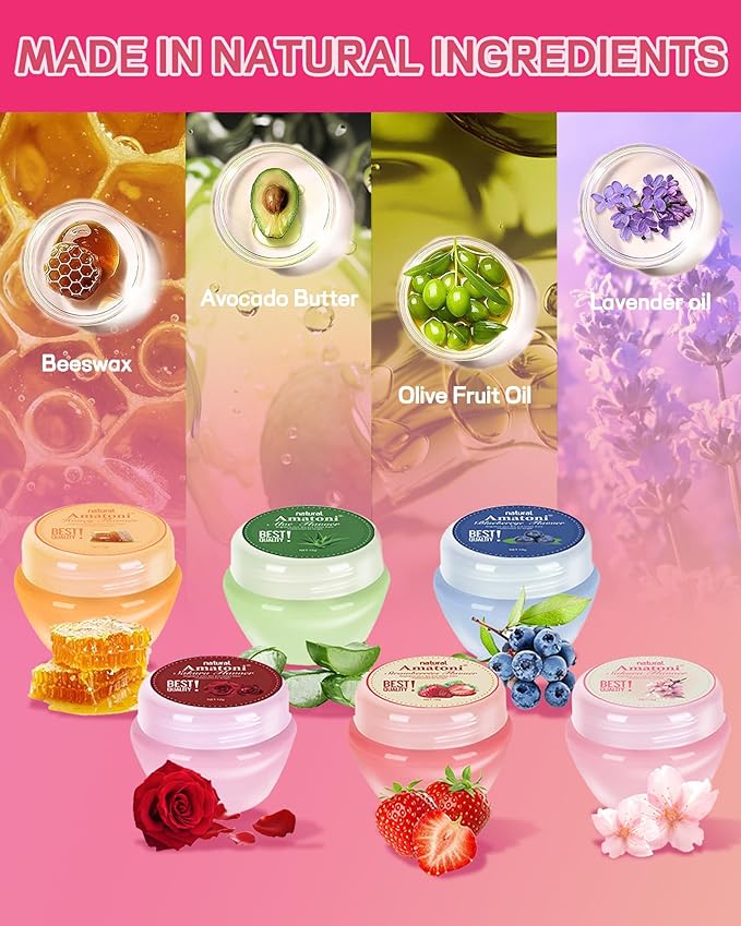 Lip Sleeping Mask Set-6 Pcs Lip Balm Hydrating Lip Mask Overnight Lip Treatment Care For Dry Cracked Lips,Day &Night Moisturize &Nourish Korean Lip Gloss For Women Improve Lip Color With Shea Butter
