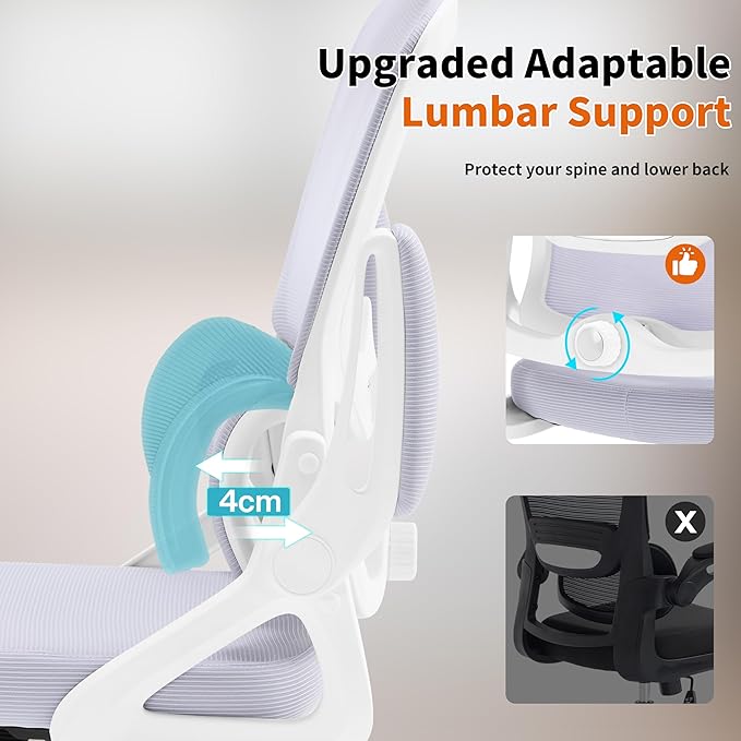 Ergonomic Office Chair,Mesh Office Chair with Lumbar Support,Mid Back Desk Chair with Flip-up Arms,400 lbs Comfy Computer Chair for Home Office