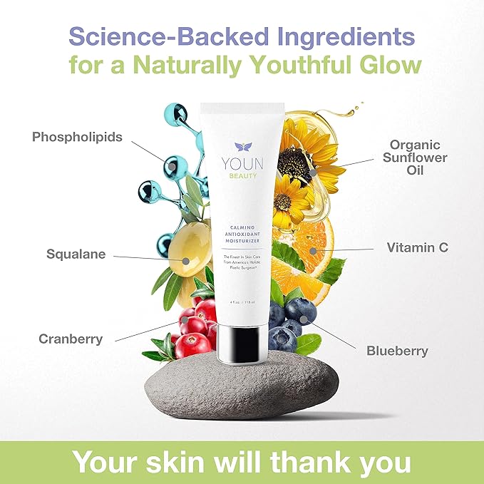 YOUN Beauty Calming Antioxidant Moisturizer for Face and Body by Holistic Plastic Surgeon Dr. Anthony Youn, Paraben & Sulfate-Free – Contains Lactic Acid, Vitamins C & E, Peptides, and Coenzyme Q10