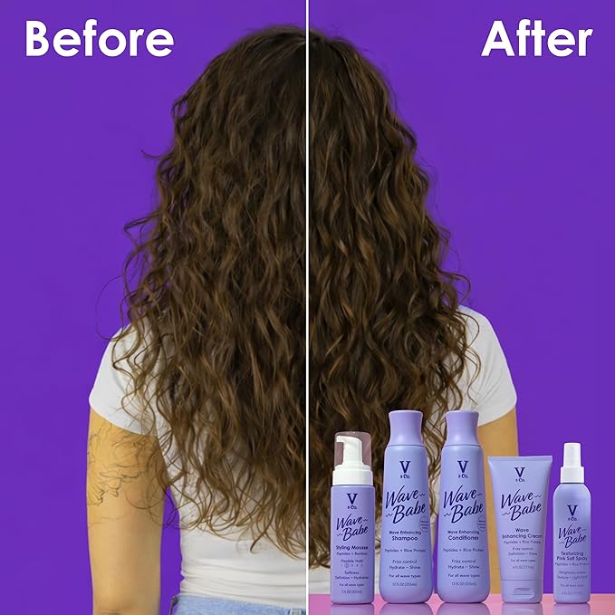 V&Co. Wave Babe Wavy Hair Shampoo, Sulfate Free & Paraben Free Hydrating Hair Care with Rice Protein & Peptides for Frizz Control & Wave Definition – 12 fl oz