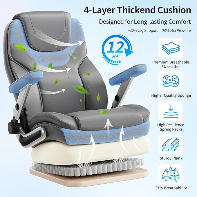 Big and Tall Office Chair with 5D Arms, 600lbs Fabric & PU Leather Heavy Duty Desk Chair, Adjustable Lumbar Support & Height, Tilt Function, High Back Ergonomic Executive Computer Chair