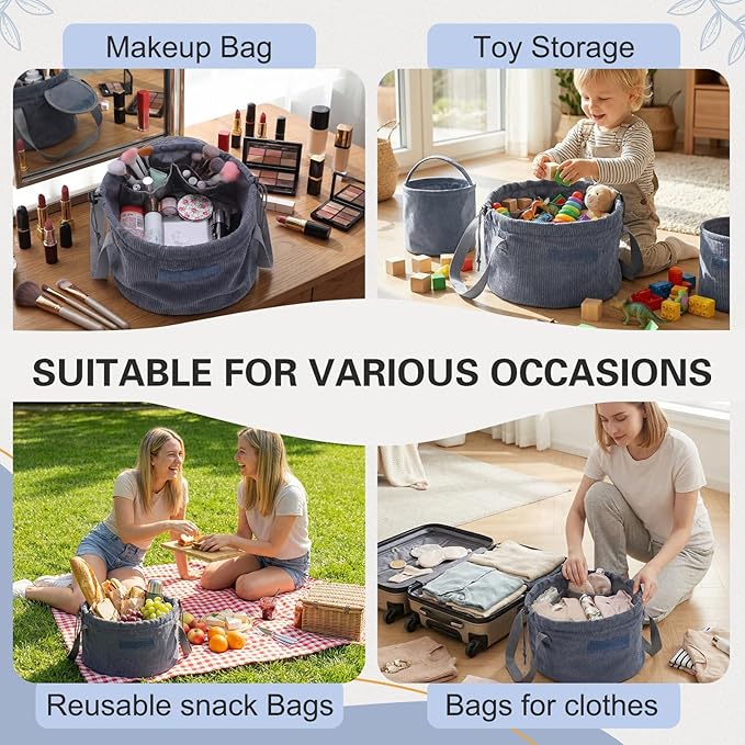 makeup bag lay flat Lay Flat Barrel Drawstring Corduroy Makeup Bag for Women Portable Open-flat Large Capacity Travel Cosmetic Organizer, Skincare & Brush Storage(Dark Gray)