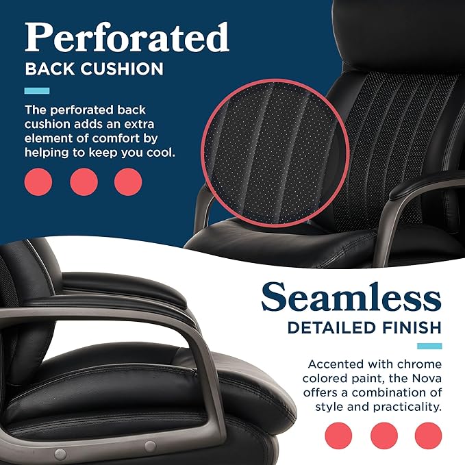 La-Z-Boy Nova Executive Office Chair - Ergonomic High Back Desk Chair with AIR Lumbar Support - Comfortable ComputerChair for Home Office - Vegan Leather - Black