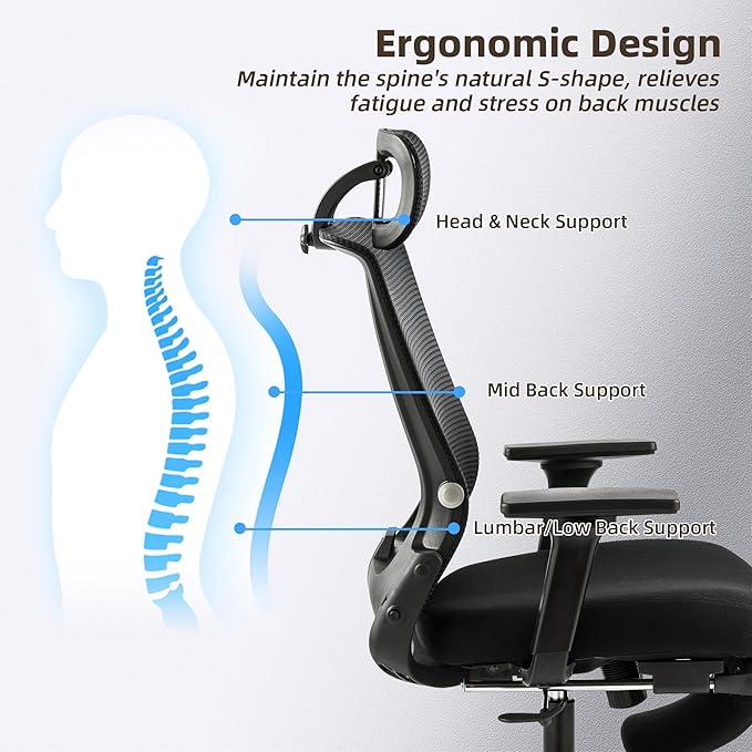 Foldable Office Chair with Foot Rest, Ergonomic Office Chair with Adjustable Lumbar Support, Headrest, Armrest, Home Office Desk Chairs for Space Saving, Work from Home, Black