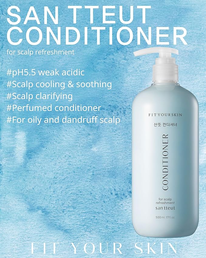 SAN TTEUT Cooling Scalp Conditioner (17 fl.oz) – Triple Mint for Oily Roots & Dry Ends – pH 5.5 Sebum Control, Keratin Protein, Blue Bell Perfumed Scent, Paraben Free
