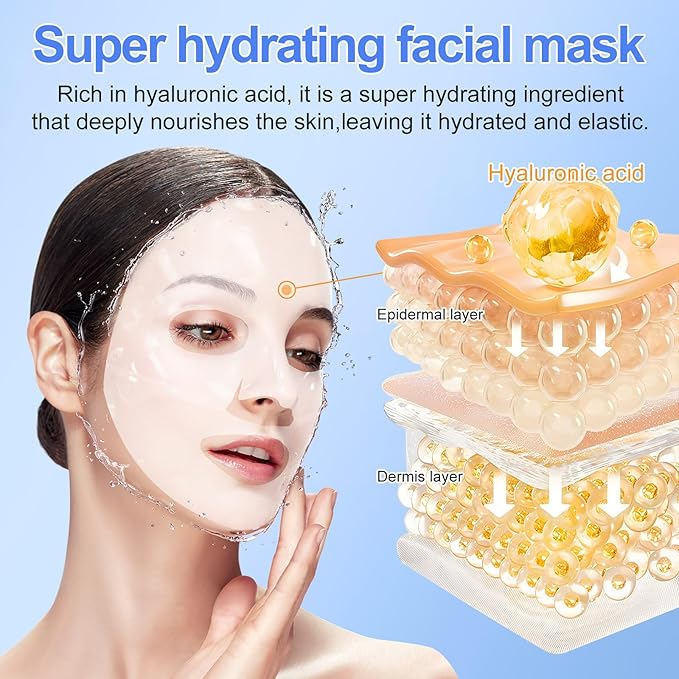Collagen Face Mask,Firming Collagen Mask with Collagen Peptides for Anti-Aging, Facial Hydrogel Masks with low molecular weight collagen for elasticity and moisturizing