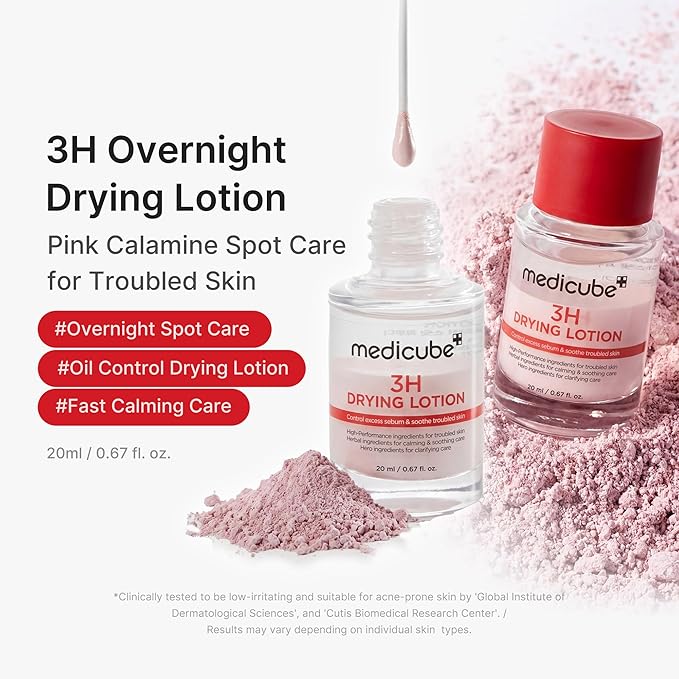 medicube 3H Overnight Drying Lotion | Targeted Spot Care for Troubled & Oily-Prone Skin | Calming & Soothing Care with Calamine, Centella & Tea Tree | Korean Skincare 20ml, 0.67 fl. oz.