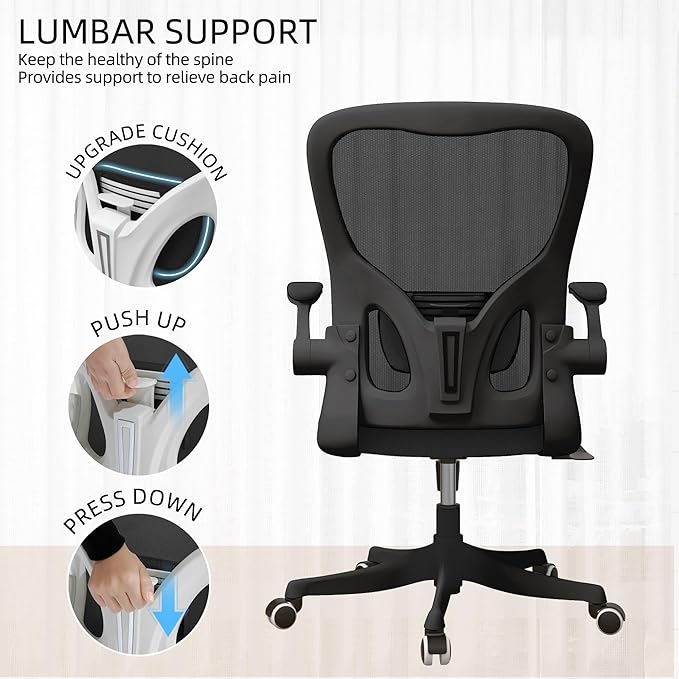 Ergonomic Office Chair Desk Chair - Mesh Computer Chair with 360° Swivel Wheels, Adjustable 90-130° Recline & Lumbar Support for Home Office, Supports up to 300lbs (07Black)