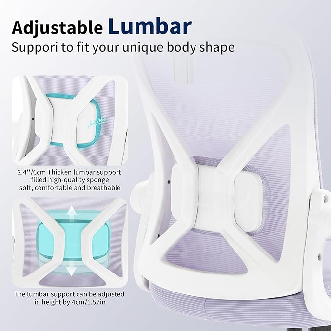 Office Chair,Ergonomic Desk Chair with Adjustable Lumbar Support,Purplr Office Chair 400 Lbs Mesh Computer Chair High Back with Headrest for Home Office (Lavender)