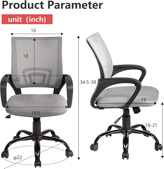 PayLessHere Office Computer Chair Ergonomic Cheap Desk Chair Adjustable Comfortable Mid Back Task Rolling Swivel with Lumbar Support for Home Office (Pack of 1, Grey)