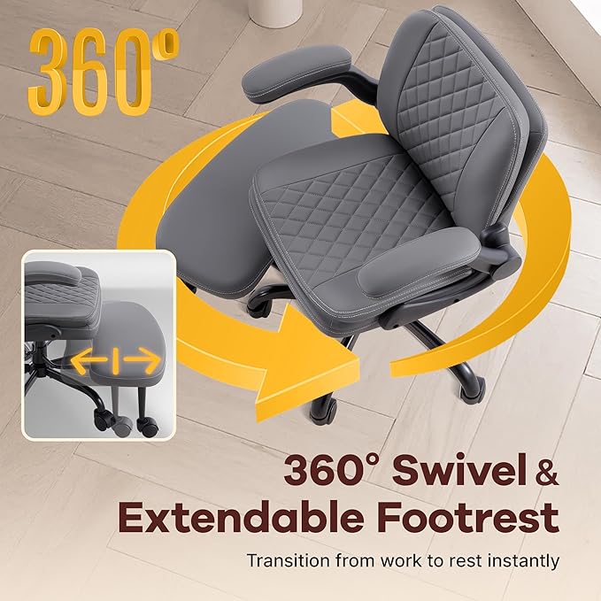 AreShark Cross Legged Office Chair,ADHD Criss Cross Desk Chair with Wheels & Stretchable Rotating Footrest,Height Adjustable Wide Yoga Kneeling Meditation Chair with Flip-up Armrests Back Support