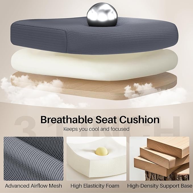Office Chair Ergonomic Desk Chair, Adjustable Lumbar Support Rolling Swivel Comfy Chair with Space-Saving Flip Up Armrests, Mesh Gaming Chair for Business Work Office & Home, Dark Gray 2pcs
