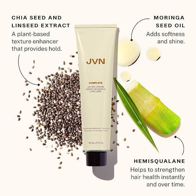 JVN No Heat Complete Air Dry Cream, 5 Fl Oz, Hair Smoothing Cream Enhances Your Natural Texture, Curl Cream and Wavy Hair Products, Silicone Free