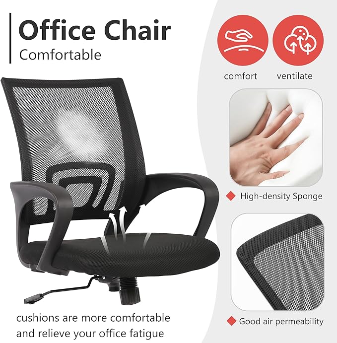 PayLessHere Office Computer Chair Ergonomic Cheap Desk Chair Adjustable Comfortable Mid Back Task Rolling Swivel with Lumbar Support for Home Office (Pack of 1, Black)
