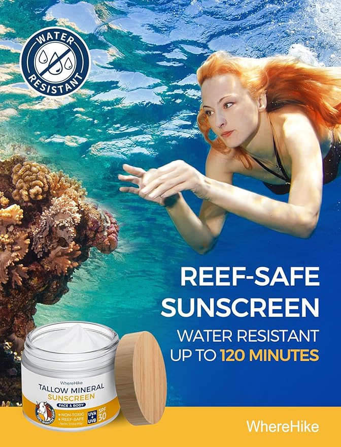 Beef Tallow Sunscreen Organic SPF 30 with Zinc Oxide,Non-Toxic 2-in-1 Moisturizer & Mineral Sunblock | Reef Safe, Chemical-Free,Lightweight, Clean Formula for Sensitive Skin.