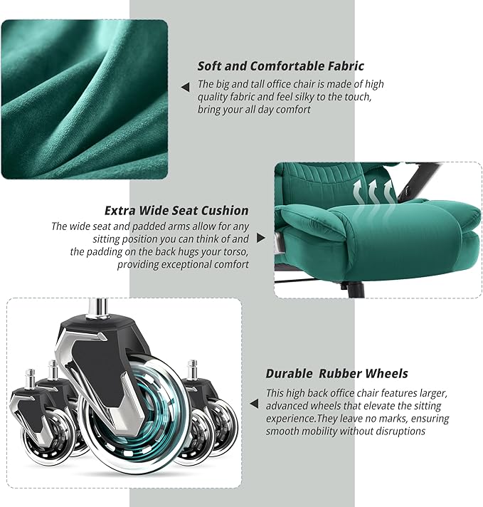 Fabric Big and Tall Office Chair 700lbs-High Back Executive Cloth Computer Chair with Adjustable Lumbar Support 3D Flip Arms Plus Size Rubber Wheels-Extra Wide Large Desk Chairs, Heavy Duty Metal Base