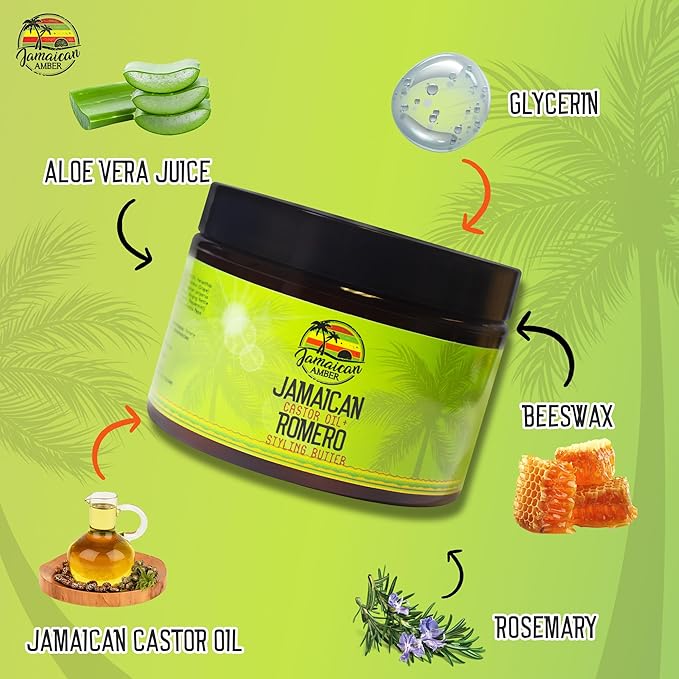 JAMAICAN Ambre Rosemary Hair Styling Gel - 12 fl oz - with Castor Oil for Strong, Damage-Preventing Hair Locks - Nourishing and Promote Hair Strength
