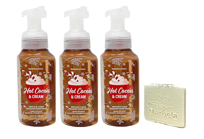 Bath & Body Works Hot Cocoa & Cream - 3 of Pack Gentle & Clean Foaming Hand Soap Bundle with a Natural Oats Sample Soap