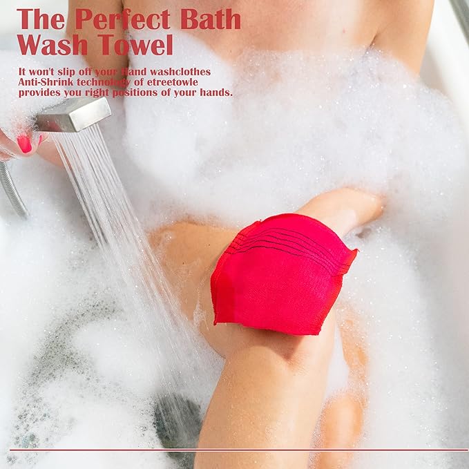 Korean Asian Exfoliating Bath Washcloths Mitt Scrub for Body washcloth Glove Premium Viscose Rayon Towel (30)