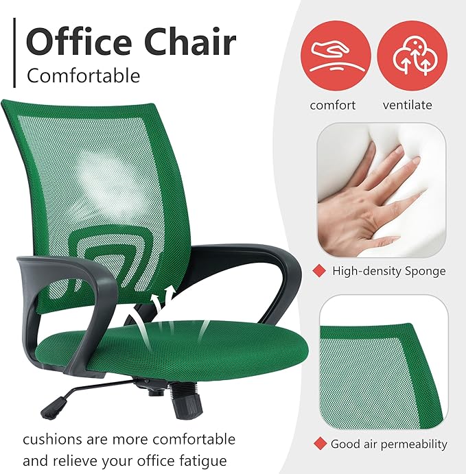 PayLessHere Office Computer Chair Ergonomic Cheap Desk Chair Adjustable Comfortable Mid Back Task Rolling Swivel with Lumbar Support for Home Office (Pack of 2, Green)