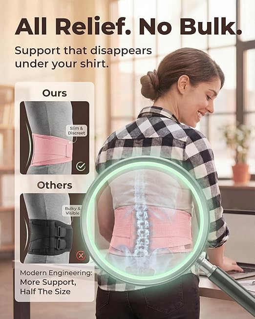 Sparthos Back Brace for Lower Back Pain - Immediate Relief from Sciatica, Herniated Disc - Lumbar Support Pad - For Home & Lifting At Work - For Men & Women - Fits 44–52″ Waist (Pink-L, Check Sizing)