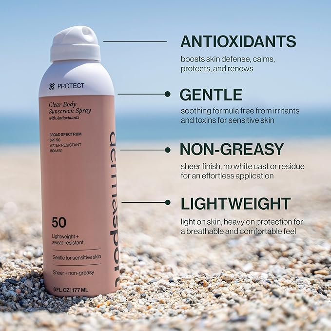 Dermasport Sunscreen Spray SPF 50, Clear Body Spray Sunscreen, Broad Spectrum, Water Resistant (80 Min), Fragrance-Free for Sensitive Skin, Non-Greasy, No White Cast, 6 oz