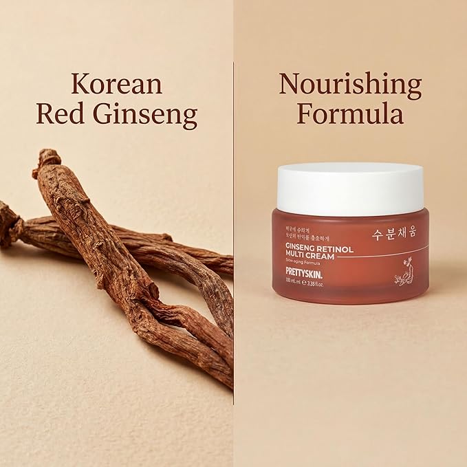 PRETTYSKIN Ginseng Extract & Retinol Multi Cream | Hydrating & Nourishing Face Moisturizer | Helps Improve Skin Elasticity, Firmness & Smooth Texture | 3.38 fl.oz