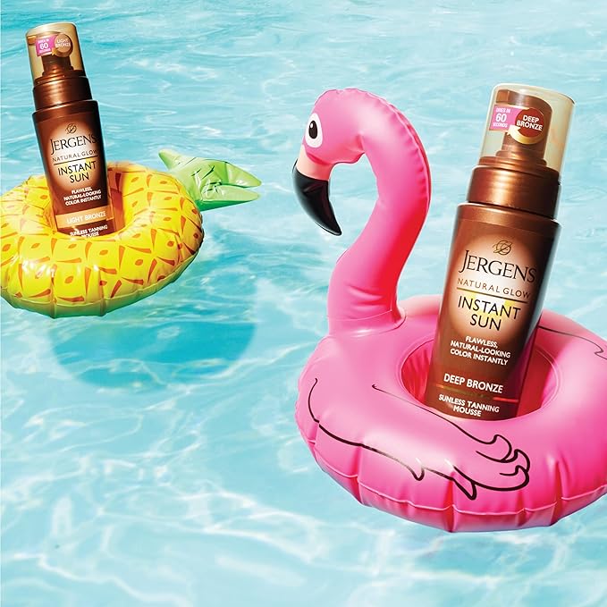 Jergens Natural Glow Instant Sun Body Mousse, Self Tanner for Deep Bronze Tan, Sunless Tanning Body Bronzer for Natural Looking Color Instantly, 6 Oz, Pack of 2