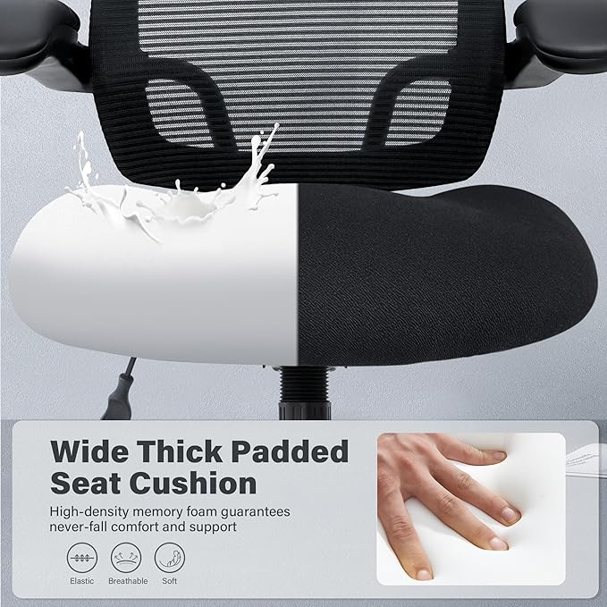 500LBS Big and Tall Office Chair with Flip-Up Armrests, Heavy Duty Office Chair for Heavy People, Memory Foam Seat Filling Springs, Black
