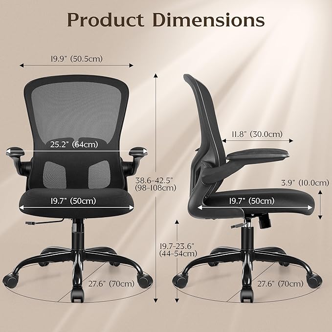 FelixKing Office Desk Chairs, Ergonomic PC Desk Chair with Wheels, Adjustable Lumbar Support and Height, Swivel Computer Chair with Flip-up Armrests, Ergo Mesh Backrest for Working (Black, Pack of 10)