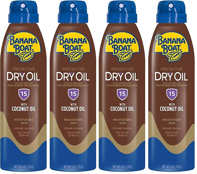 Banana Boat Protective Tanning Dry Oil Clear Spray Sunscreen SPF 15, 6oz | Tanning Sunscreen Spray, Banana Boat Dry Oil SPF 15, SPF Tanning Oil, Dry Tanning Oil Spray, 6oz each Twin Pack (Pack of 2)