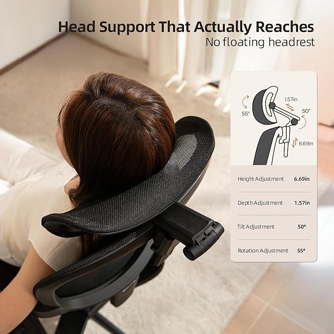 CabLady S2 Petite Ergonomic Office Chair for Women, Small Frame Desk Chair with Adjustable Lumbar, Headrest & Footrest, Space-Saving Flip-Up Armrests