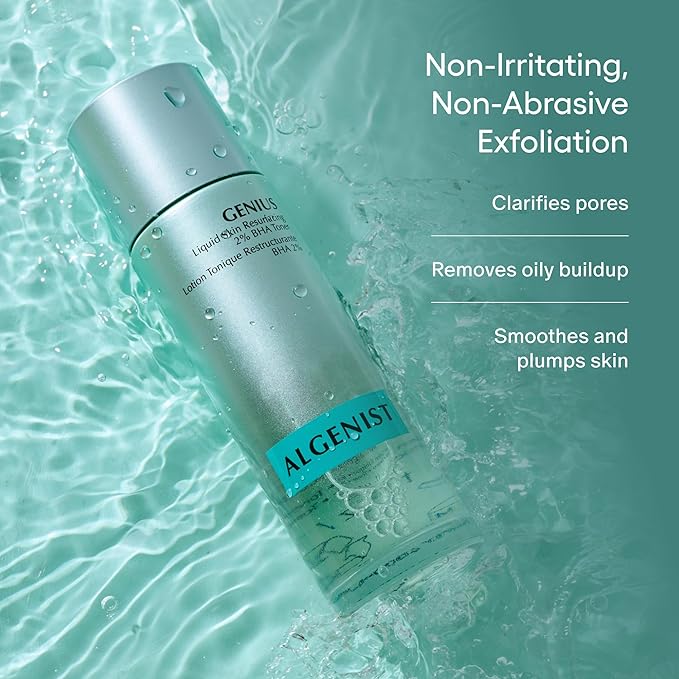 Algenist Genius Liquid Skin Resurfacing Face Toner - Gentle 2% BHA Liquid Exfoliant with Salicylic Acid & Collagen - Minimizes Pores, Firms & Smooths Fine Lines - Vegan Anti Aging Skin Care (3.4 oz)