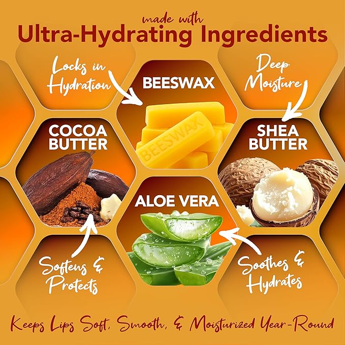 Nature's Bees Cocoa Butter Lip Balm, Lip Care for Dry Lips, Coconut Oil, Beeswax, Vitamin E, Aloe, & Shea Butter, 0.15 oz Each, 3 Flavors Coconut, Cherry, and Mint, 24 Pack - Packaging May Vary