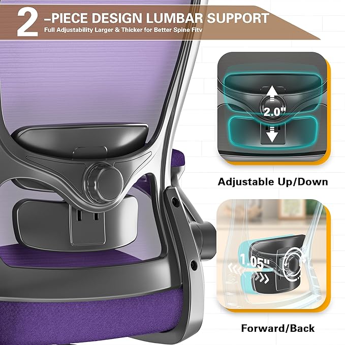 Ergonomic Office Chair - High Back Desk Chair with Adjustable Lumbar Support, Breathable Mesh Back, 330LBS Capacity, Easy Assembly, for Home Office Executive Computer Task