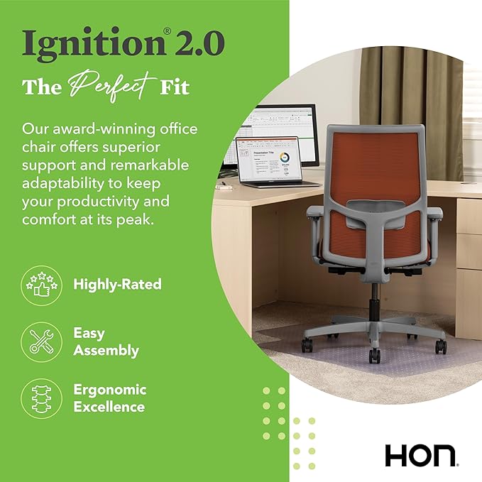 HON Ignition 2.0 Mid Back Task Chair, Spectrum Mesh, Advanced Synchro-Tilt Control, Office Chair with Lumbar Support, Height and Width Adjustable Arms, Titanium Frame, Salamander
