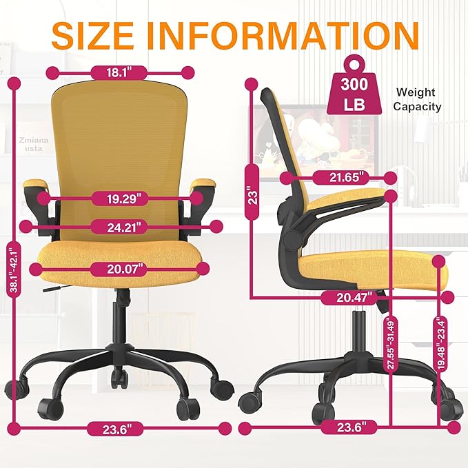 Mimoglad Office Chair, Ergonomic Desk Chair with Adjustable Lumbar Support, High Back Mesh Computer Chair with Flip-up Armrests- Task Chairs, Executive Chair for Home Office